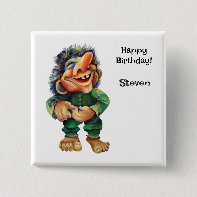 Scandinavian Funny Troll Illustration Watercolor 15 Cm Square Badge (Front)