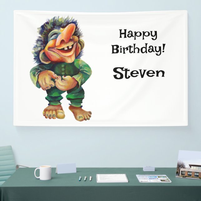 Scandinavian Funny Troll Illustration Watercolor Banner (Tradeshow)