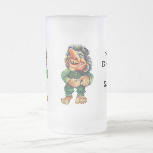 Scandinavian Funny Troll Illustration Watercolor Frosted Glass Beer Mug