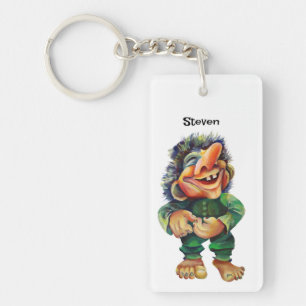 Scandinavian Funny Troll Illustration Watercolor Key Ring