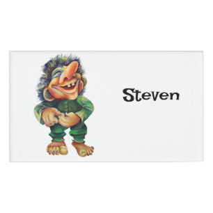 Scandinavian Funny Troll Illustration Watercolor Name Tag