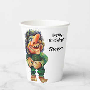 Scandinavian Funny Troll Illustration Watercolor Paper Cups