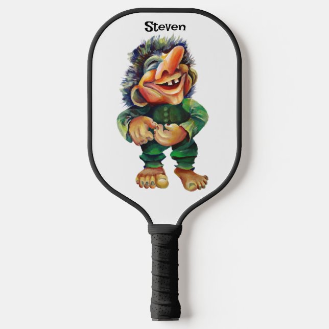 Scandinavian Funny Troll Illustration Watercolor Pickleball Paddle (Front)