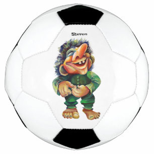 Scandinavian Funny Troll Illustration Watercolor Soccer Ball
