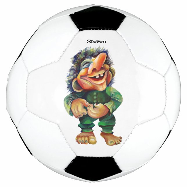 Scandinavian Funny Troll Illustration Watercolor Soccer Ball (Front)