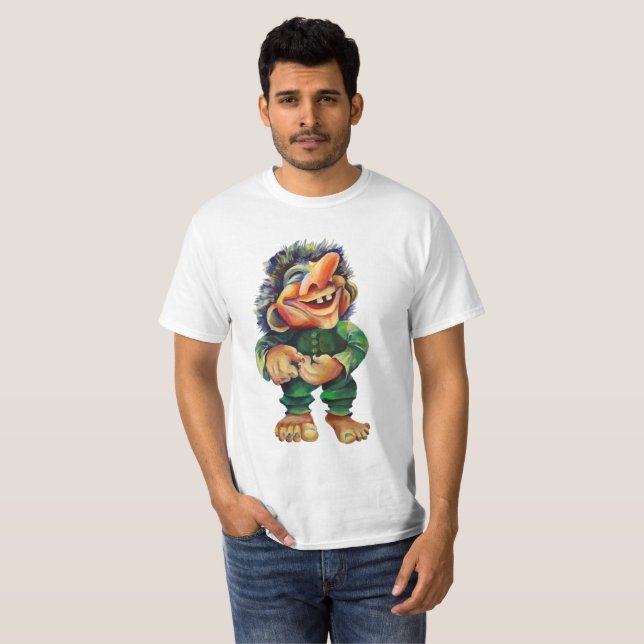 Scandinavian Funny Troll Illustration Watercolor T-Shirt (Front Full)