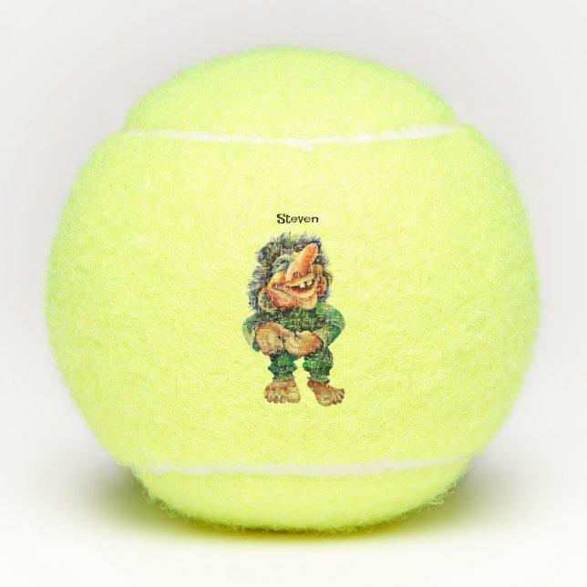 Scandinavian Funny Troll Illustration Watercolor Tennis Balls (Front)