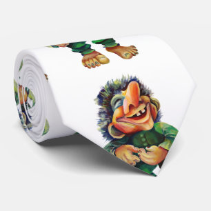 Scandinavian Funny Troll Illustration Watercolor Tie