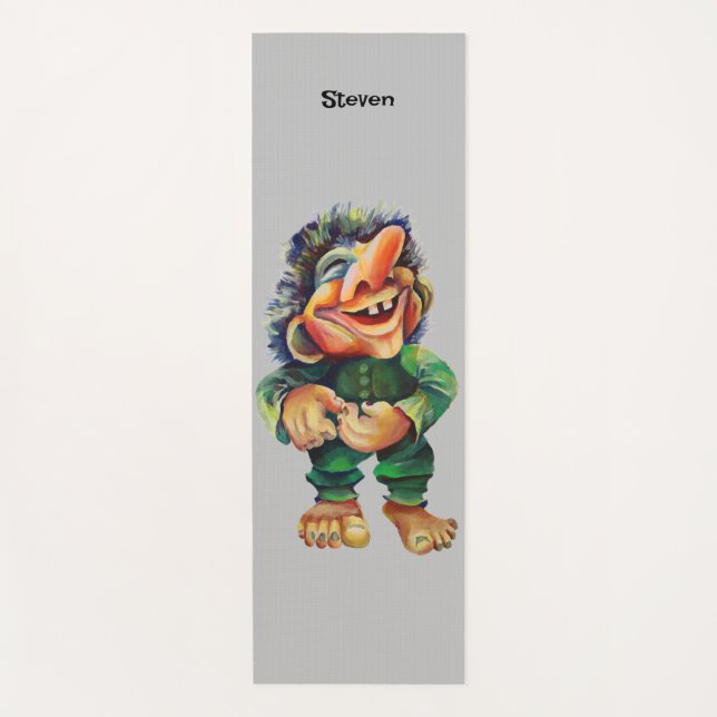 Scandinavian Funny Troll Illustration Watercolor Yoga Mat (Front)