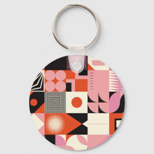 Scandinavian Geometric: Colorful Artwork Pattern Key Ring