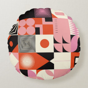 Scandinavian Geometric: Colourful Artwork Pattern Round Cushion