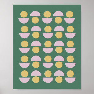 Scandinavian Geometric Floral Pattern in Green Poster