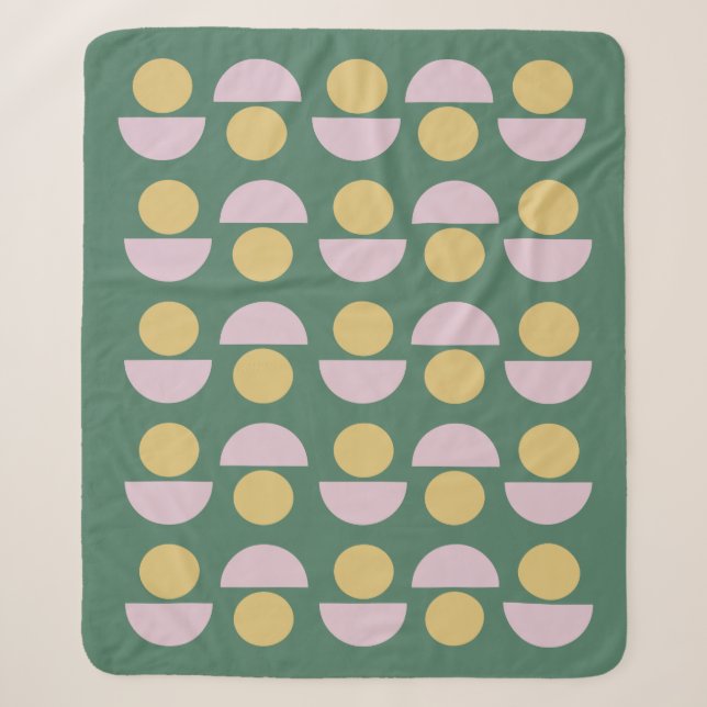 Scandinavian Geometric Floral Pattern in Green Sherpa Blanket (Front)