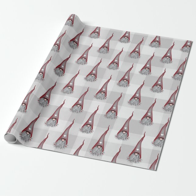 Scandinavian Gnome Christmas Wrapping Paper (Unrolled)