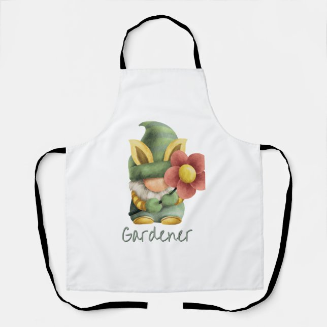 Scandinavian Gnome Gardener with Red Flower   Apron (Front)