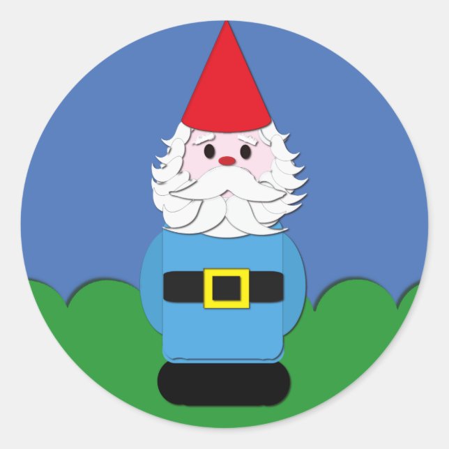 Scandinavian Gnome in the Grass Classic Round Sticker (Front)