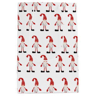 Scandinavian Gnome Red White Grey Xmas Pattern Medium Gift Bag
