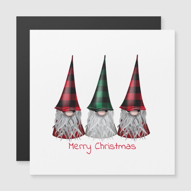 Scandinavian Gnomes in Buffalo Plaid Magnetic Card (Front/Back)