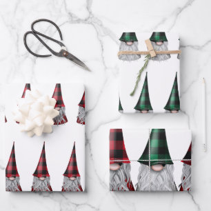 Scandinavian Gnomes in Plaid Wrapping Paper Sheet
