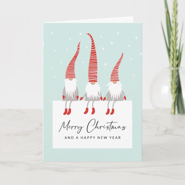 Scandinavian Gnomes Merry Christmas Card (Front)