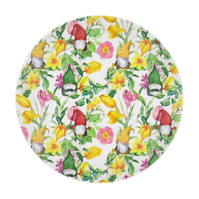 Scandinavian gnomes: spring floral watercolor. cutting board (Front)