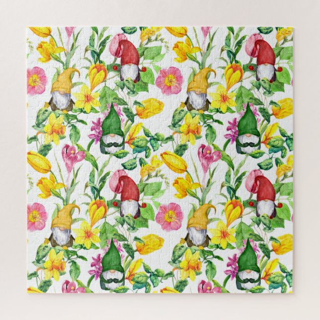 Scandinavian gnomes: spring floral watercolor. jigsaw puzzle (Vertical)