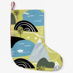 Scandinavian graphic illustration seamless pattern small christmas stocking