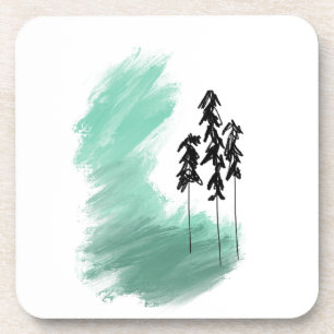 Scandinavian green tree art simple modern mint coaster