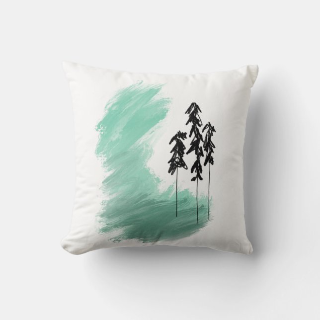 Scandinavian green tree art simple modern mint  cushion (Front)