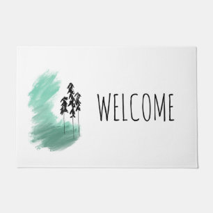 Scandinavian green tree art simple modern mint doormat