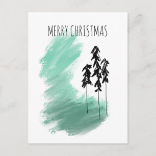 Scandinavian green tree art simple modern mint   holiday postcard