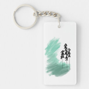 Scandinavian green tree art simple modern mint key ring