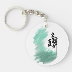 Scandinavian green tree art simple modern mint key ring
