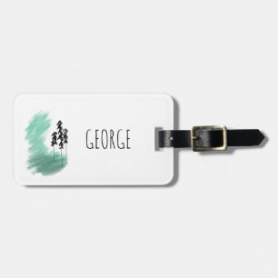 Scandinavian green tree art simple modern mint luggage tag