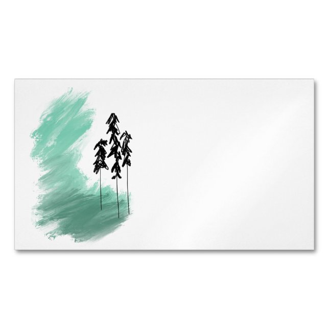 Scandinavian green tree art simple modern mint  magnetic business card (Front)