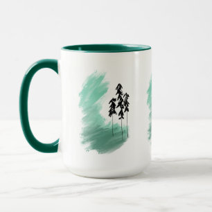 Scandinavian green tree art simple modern mint mug