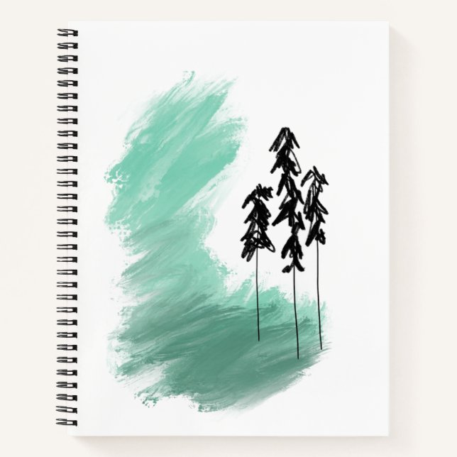 Scandinavian green tree art simple modern mint  notebook (Front)