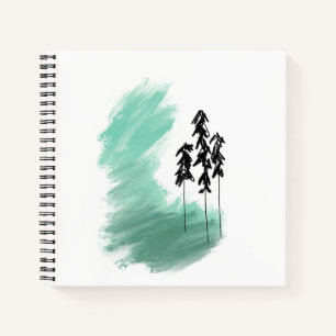 Scandinavian green tree art simple modern mint notebook