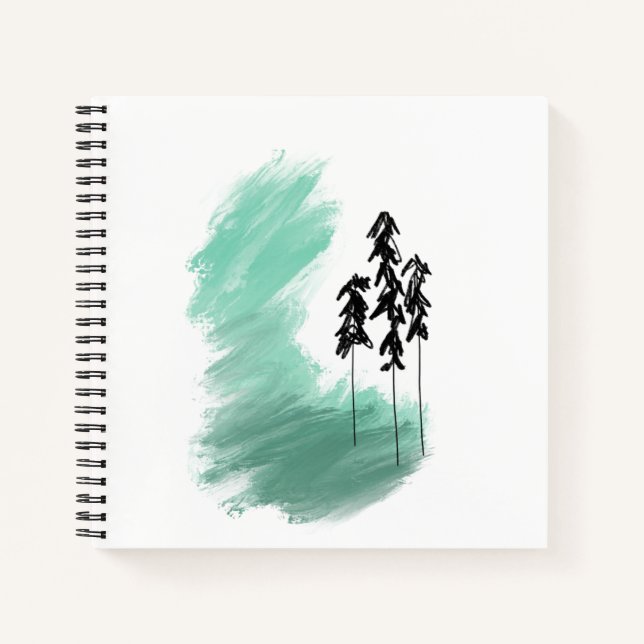 Scandinavian green tree art simple modern mint  notebook (Front)