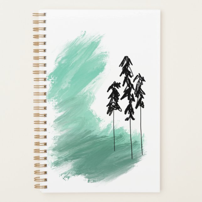 Scandinavian green tree art simple modern mint  planner (Front)