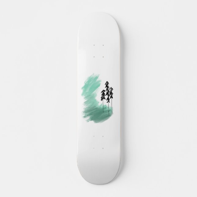 Scandinavian green tree art simple modern mint   skateboard (Front)