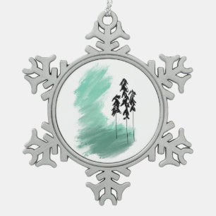 Scandinavian green tree art simple modern mint snowflake pewter christmas ornament