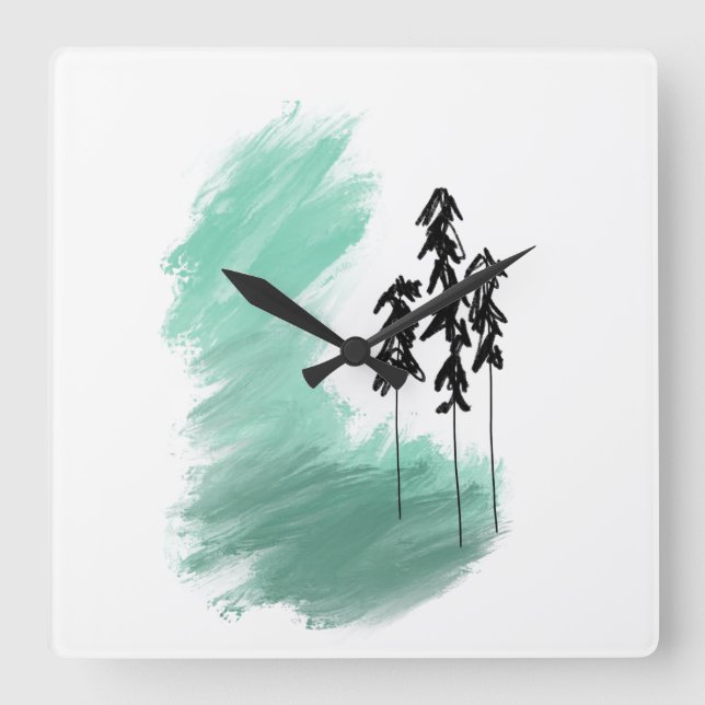 Scandinavian green tree art simple modern mint   square wall clock (Front)