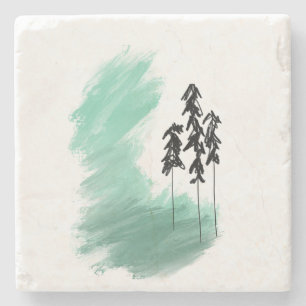Scandinavian green tree art simple modern mint stone coaster
