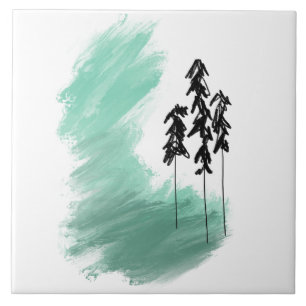 Scandinavian green tree art simple modern mint   tile