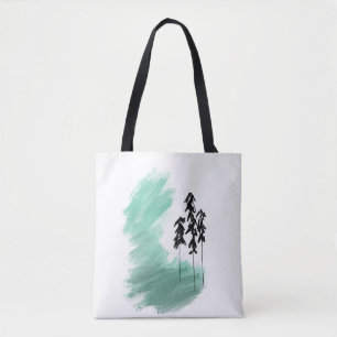 Scandinavian green tree art simple modern mint tote bag