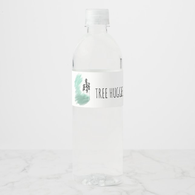 Scandinavian green tree art simple modern mint   water bottle label (Front)