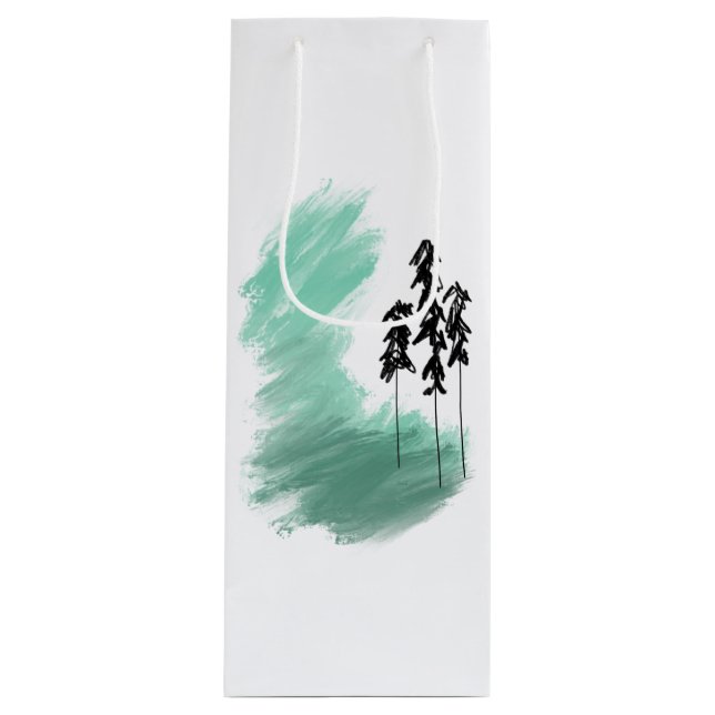 Scandinavian green tree art simple modern mint  wine gift bag (Front)