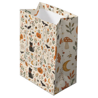 Scandinavian Halloween Wallpaper, Nordic Folk Art  Medium Gift Bag