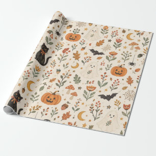 Scandinavian Halloween Wallpaper, Nordic Folk Art Wrapping Paper
